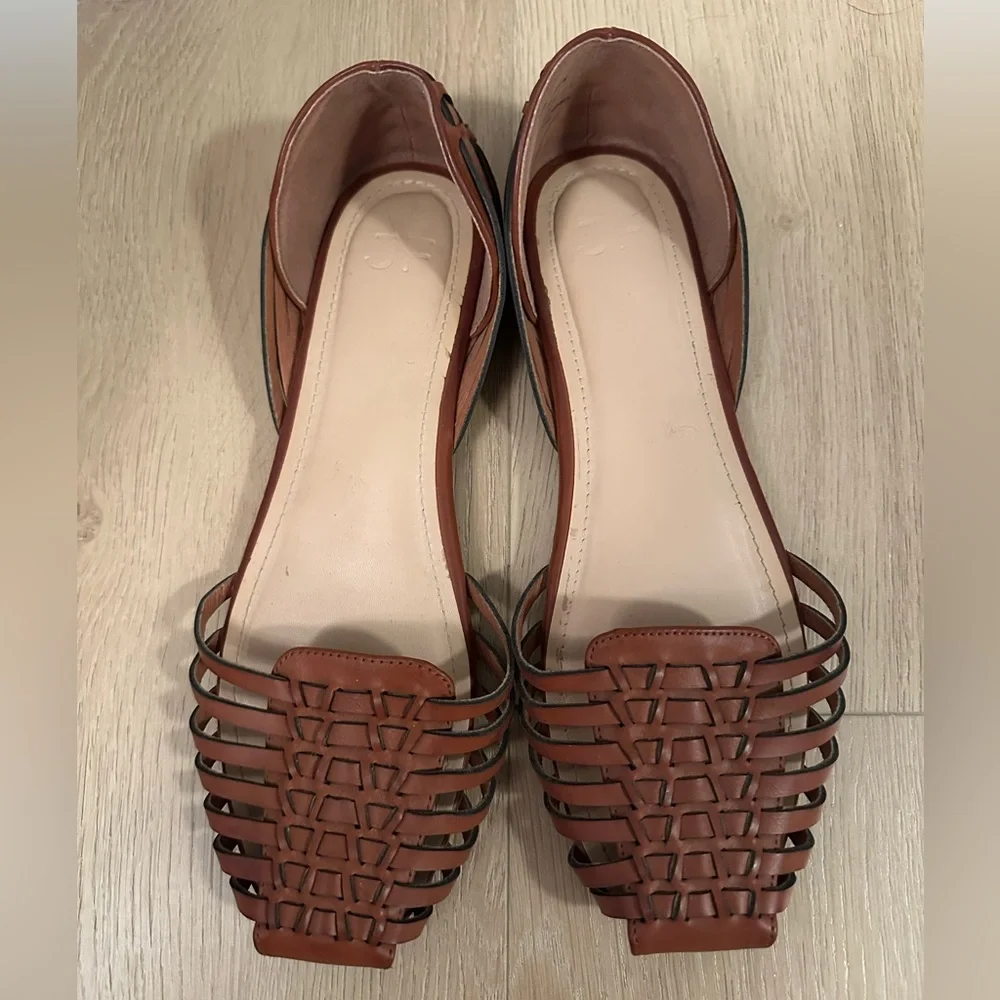 Woven Leather Flats in Cognac - Women's Casual Loafers - Picture 4 of 7